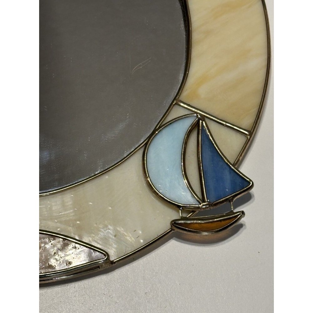 Vintage Stained Glass Lighthouse Boat Nautical Mirror Wall Hanging Beach Decor - Picture 3 of 8